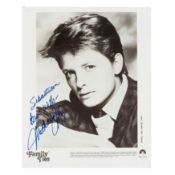 Fox (Michael J.) Glossy black and white promotional photograph of a young Michael J. Fox