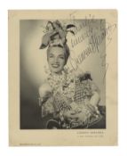 Miranda (Carmen) Signed vintage black and white lithographic portrait of Miranda in an exotic costum