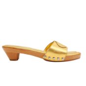 Prada Gold Logo Heeled Clog Mule - Size 37.5