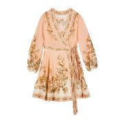 Zimmerman Peach Floral Wrap Mini Dress - Size 2