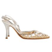 Rene Caovilla Silver Embellished Slingback Pump - Size 38