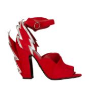 Prada Red Lightning Bolt Heeled Sandal - Size 37
