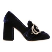 Miu Miu Navy Embellished Heeled Loafer - Size 37.5