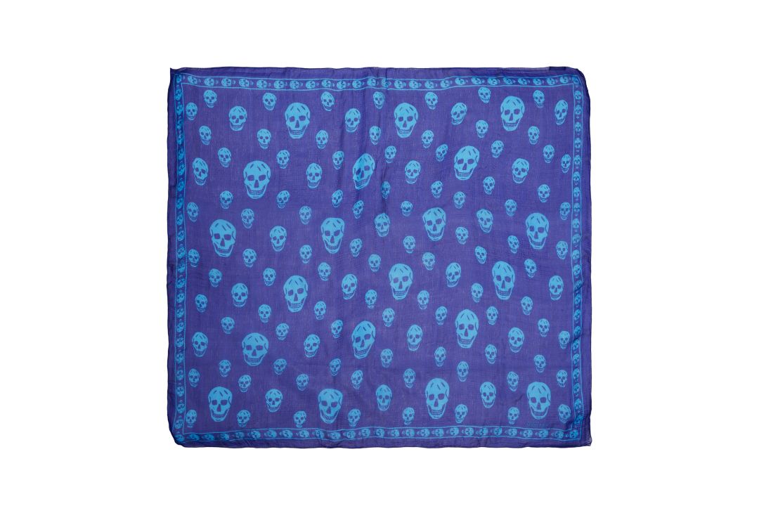 Alexander McQueen Royal Blue Skull Silk Scarf - Image 1 of 2