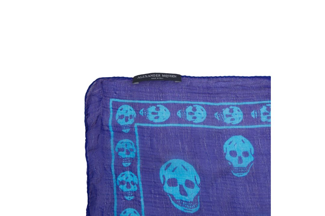 Alexander McQueen Royal Blue Skull Silk Scarf - Image 2 of 2