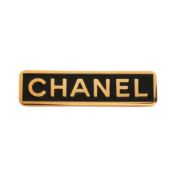 Chanel Black 'CHANEL' Plaque Brooch