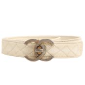 Chanel White CC Turnlock Quilted Belt - Size 80