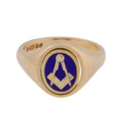 An enamel masonic signet ring