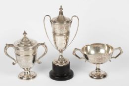 Three twin-handled silver trophy cups