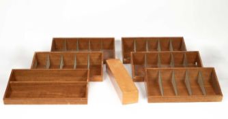 Six oak veneered open shop display trays