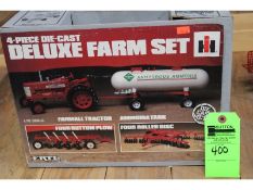 IH 4 Pc. Deluxe Farm Set- Farmall 350 Tractor, Anhydrous Tank on Steel, 4 Bottom Plow & 4 Roller