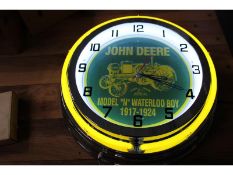 New Neon Lighted Clock - JD w/Waterloo Boy - 18