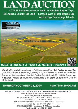 Michel – +/-77.63 Surveyed Acres of Well Located Dell Rapids Twp., Minnehaha County, SD Land