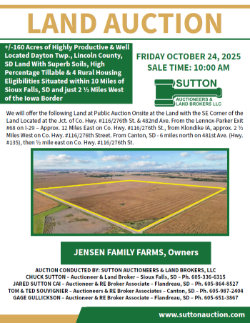 Jensen Family Farms – +/-160 Acres of Highly Productive & Well Located Dayton Twp., Lincoln County, SD Land