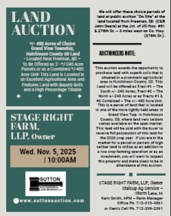 Stage Right Farm - +/- 478.46 Acres of Choice Grand View Township, Hutchinson County SD Land