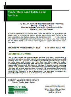 VanderMeer Estate Auction - +/-153.34 Acres of Moody Co., SD Land