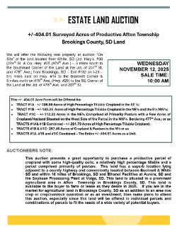 Robbins – +/-404.01 Surveyed Acres of Afton Twp., Brookings Co., SD Land