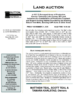 Teal – +/-157.75 Surveyed Acres of Productive Chester Township Lake County, SD Land
