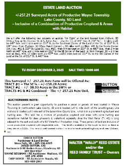 Reed Estate - +/-257.21 Surveyed Acres of Wayne Twp., Lake Co., SD Land