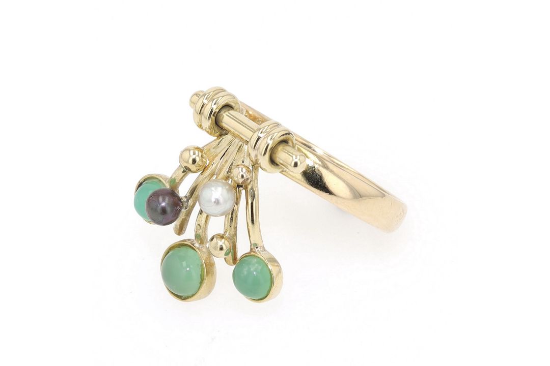 Ring in 585er Gold mit Chrysopras und Zuchtperlen  - Bild 6 aus 6