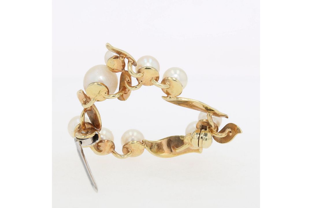 Brosche in 585er Gold mit Zuchtperlen  - Bild 4 aus 5