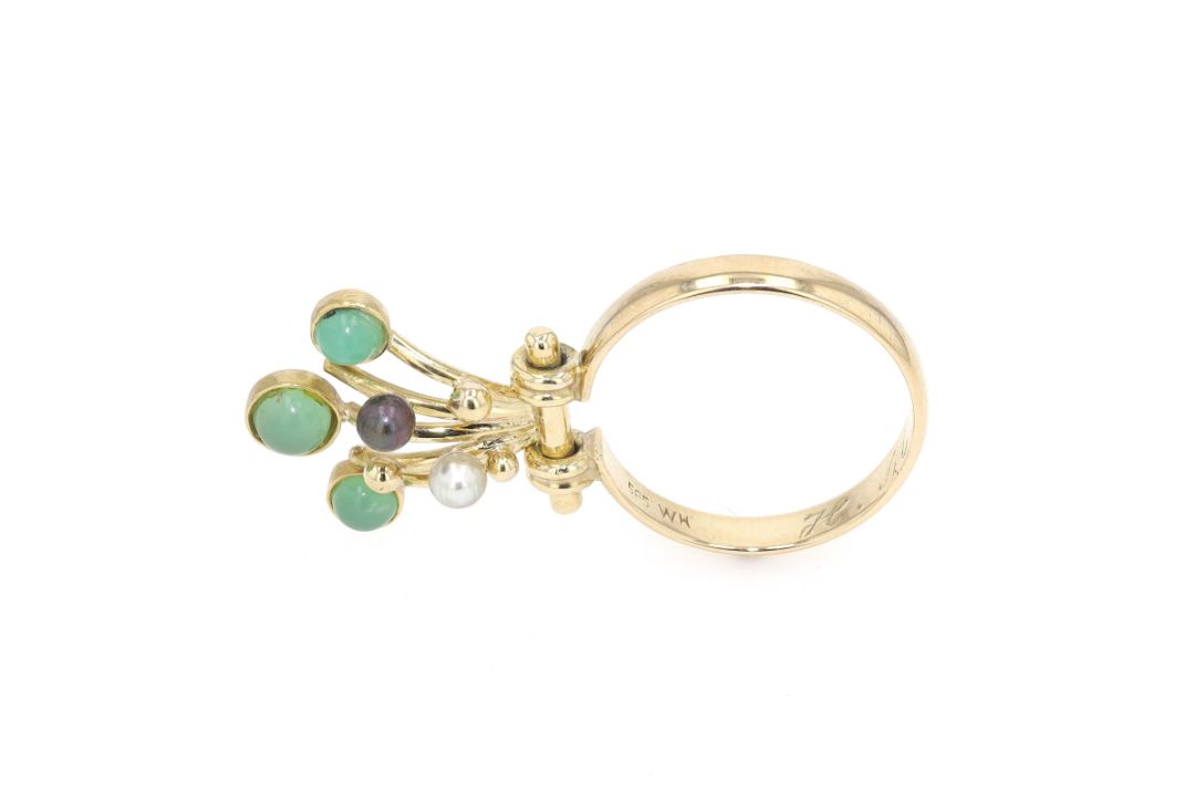 Ring in 585er Gold mit Chrysopras und Zuchtperlen  - Bild 5 aus 6