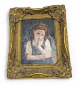 20th century British School, Girl reading, oil on