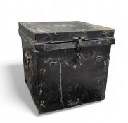 A black painted metal ballot box, with two carryin