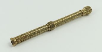 An unmarked Victorian propelling pencil, with engr