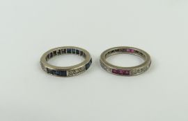 A pair of full eternity rings, both in white metal