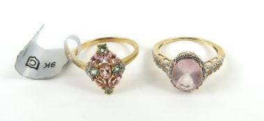 A 9ct gold rose quartz cluster ring, finger size N