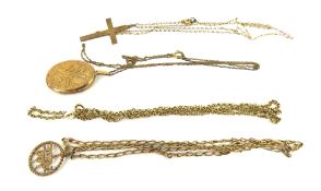 A 9ct gold mini belcher link chain, a 9ct gold ova