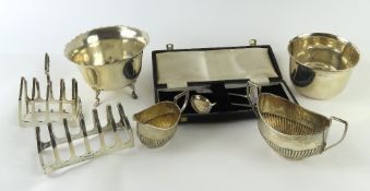 A collection of silver items, comprising two bowls