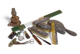 A small collection of curios including a si