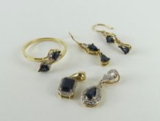 A 9ct gold sapphire and diamond ring, finger size
