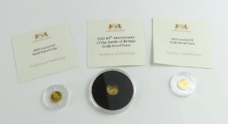 Queen Elizabeth II 2020 Laurel £5 24ct gold 0.50g, anoth