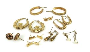 A pair of Claddagh hoop earrings, marked '375', an