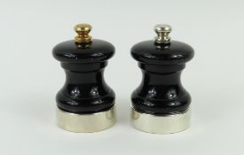 A silver-based salt grinder and pepper grinder