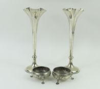 A pair of silver trumpet vases, with two silver Georgian salts