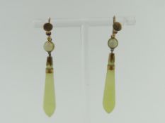 A pair of light green hardstone drop earrings, pro