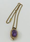 A Victorian amethyst, pearl and diamond pendant, t