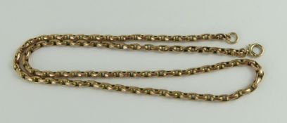 A rose gold belcher type link chain, with tag '9c'