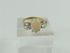 A beautiful 18ct gold white opal and old cut diamo