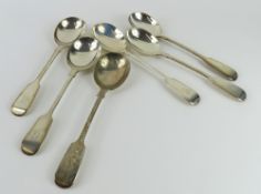 Six silver serving spoons
