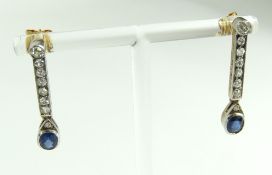 A pair of Art Deco sapphire and old cut diamond dr