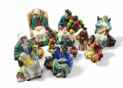 A collection of Royal Doulton figurines, predomina