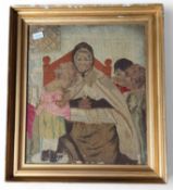A 19th century embroidery and silk picture of a cl
