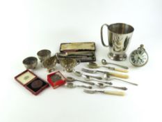 A collection of silver, silver plated and other items