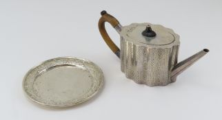 A Victorian silver card tray and teapot