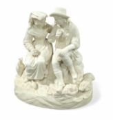 A porcelain miniature scene presenting two 18th-ce